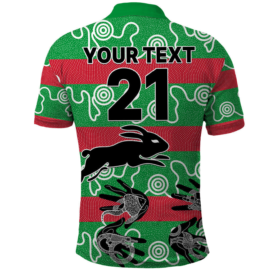 (Custom Text And Number) Rabbitohs Rugby Premiers Polo Shirt Go The Bunnies Aboriginal Dots LT9 - Vibe Hoodie Shop