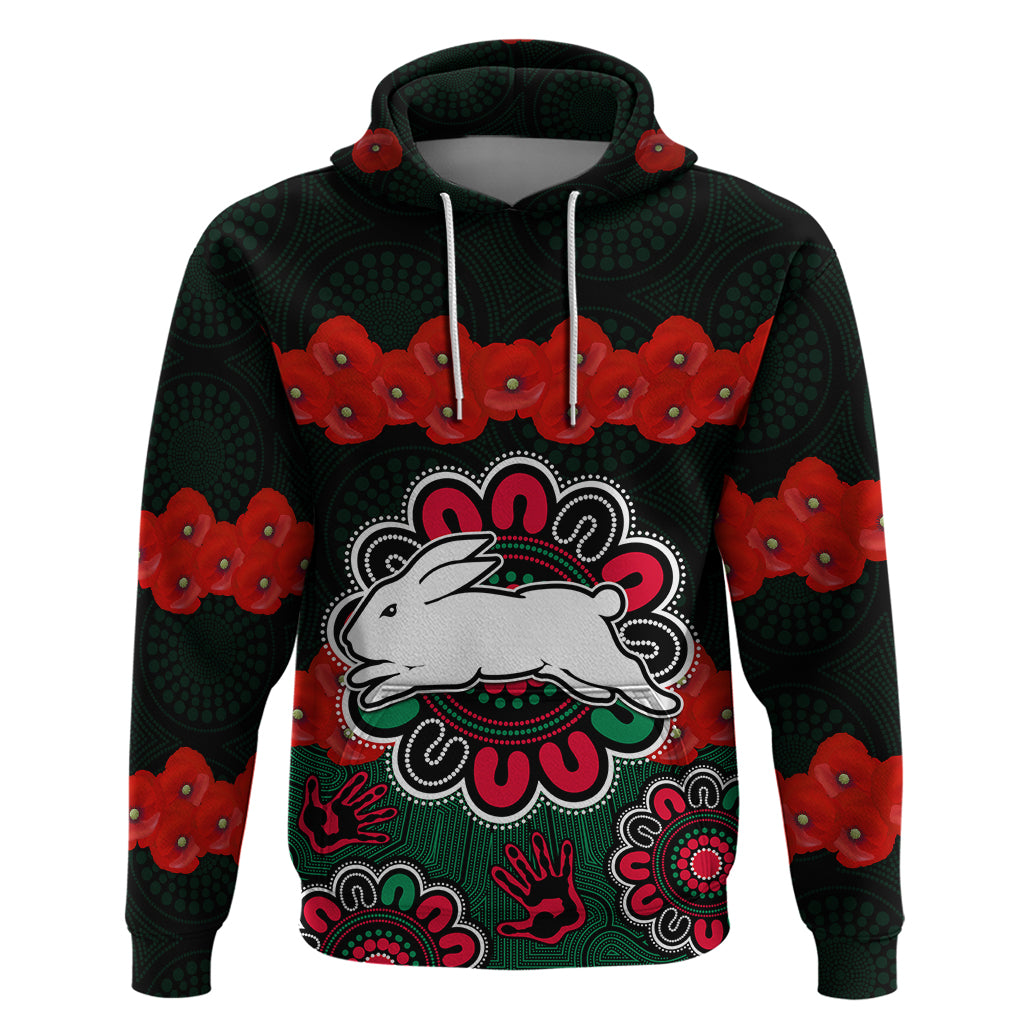 ANZAC 2023 NRL Rabbitohs Rugby Hoodie The Bunnies 1908 Poppy Flowers Mixed Aboriginal LT9 - Vibe Hoodie Shop