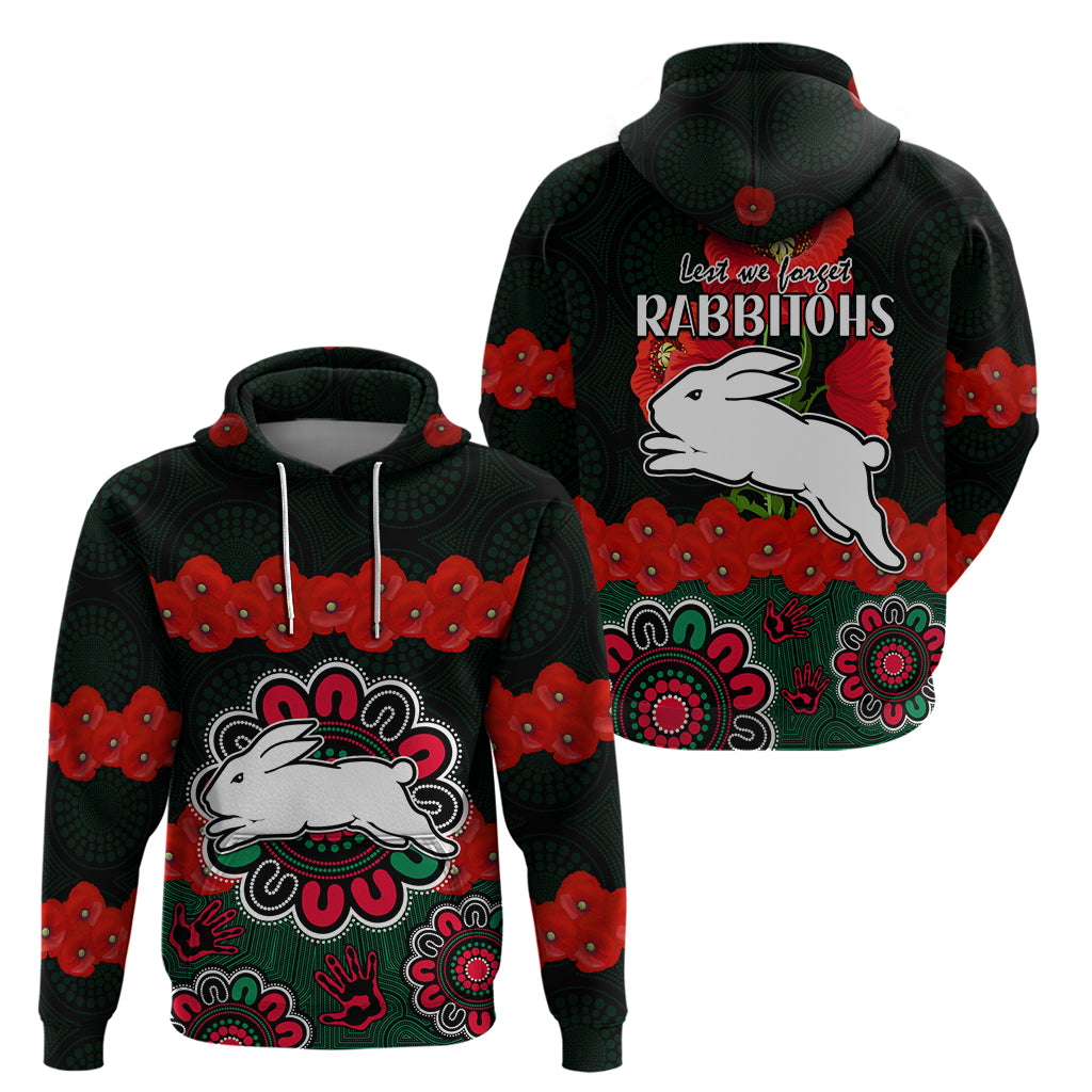 ANZAC 2023 NRL Rabbitohs Rugby Hoodie The Bunnies 1908 Poppy Flowers Mixed Aboriginal LT9 - Vibe Hoodie Shop