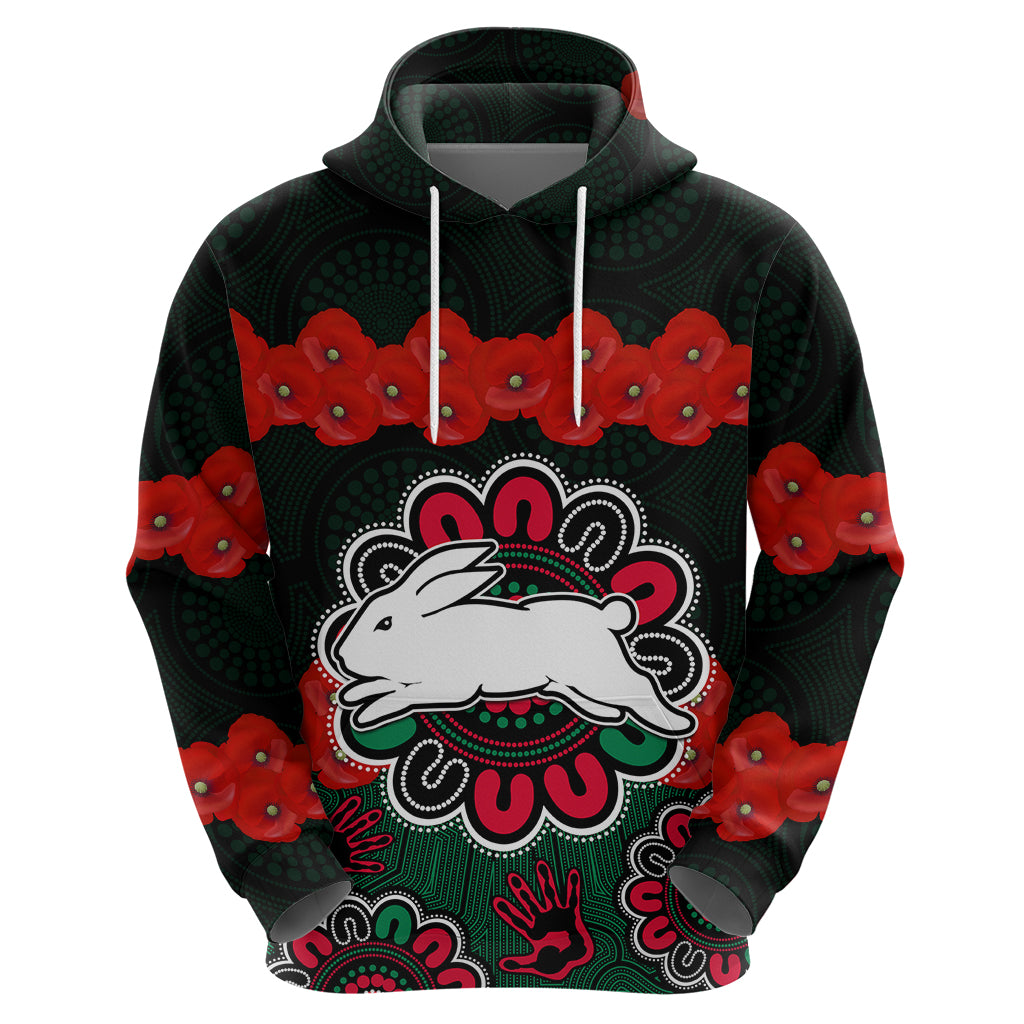 ANZAC 2023 NRL Rabbitohs Rugby Hoodie The Bunnies 1908 Poppy Flowers Mixed Aboriginal LT9 - Vibe Hoodie Shop