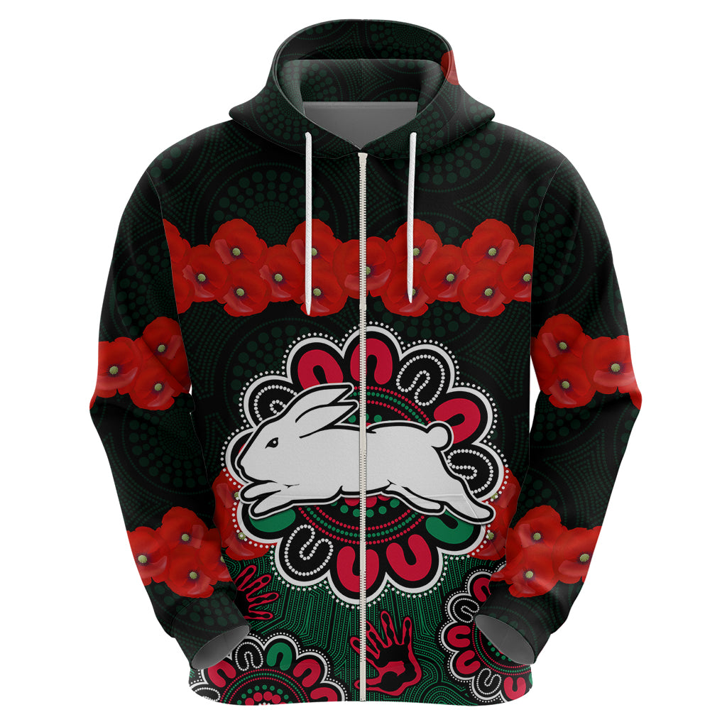 ANZAC 2023 NRL Rabbitohs Rugby Hoodie The Bunnies 1908 Poppy Flowers Mixed Aboriginal LT9 - Vibe Hoodie Shop