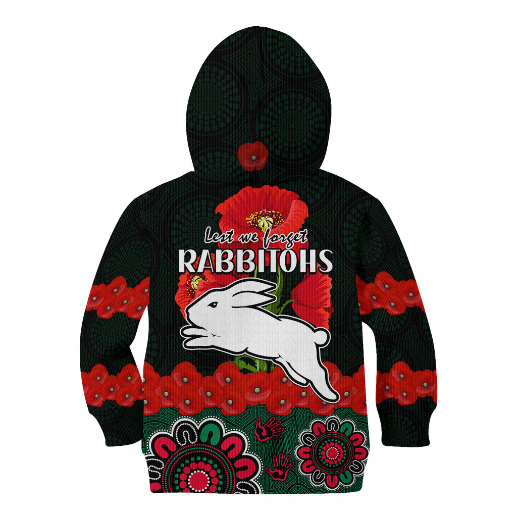 ANZAC 2023 NRL Rabbitohs Rugby Kid Hoodie The Bunnies 1908 Poppy Flowers Mixed Aboriginal - Vibe Hoodie Shop