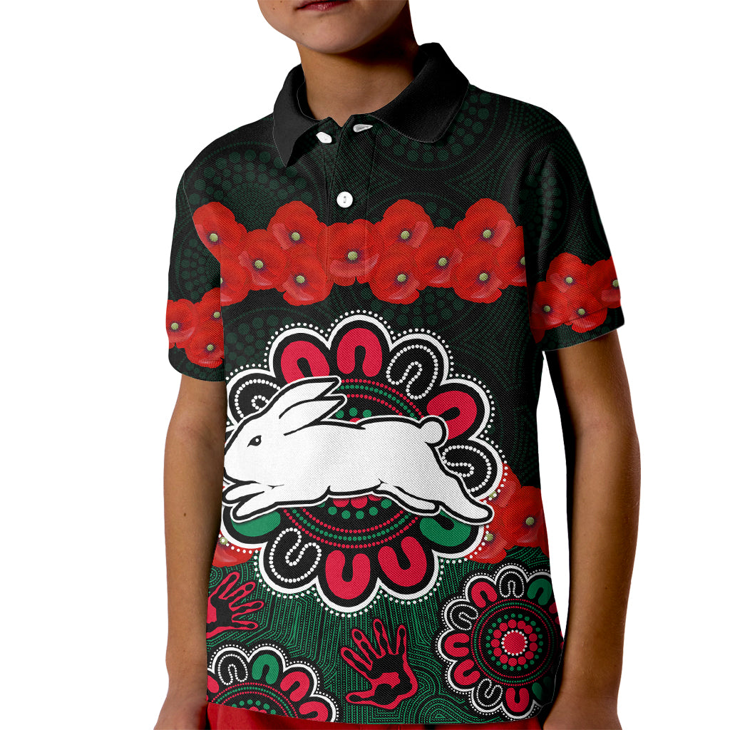 ANZAC 2023 NRL Rabbitohs Rugby Kid Polo Shirt The Bunnies 1908 Poppy Flowers Mixed Aboriginal - Vibe Hoodie Shop