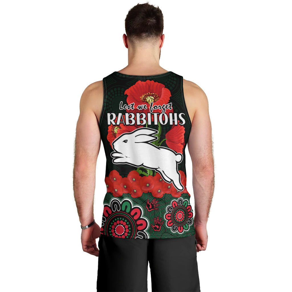 ANZAC 2023 NRL Rabbitohs Rugby Men Tank Top The Bunnies 1908 Poppy Flowers Mixed Aboriginal - Vibe Hoodie Shop