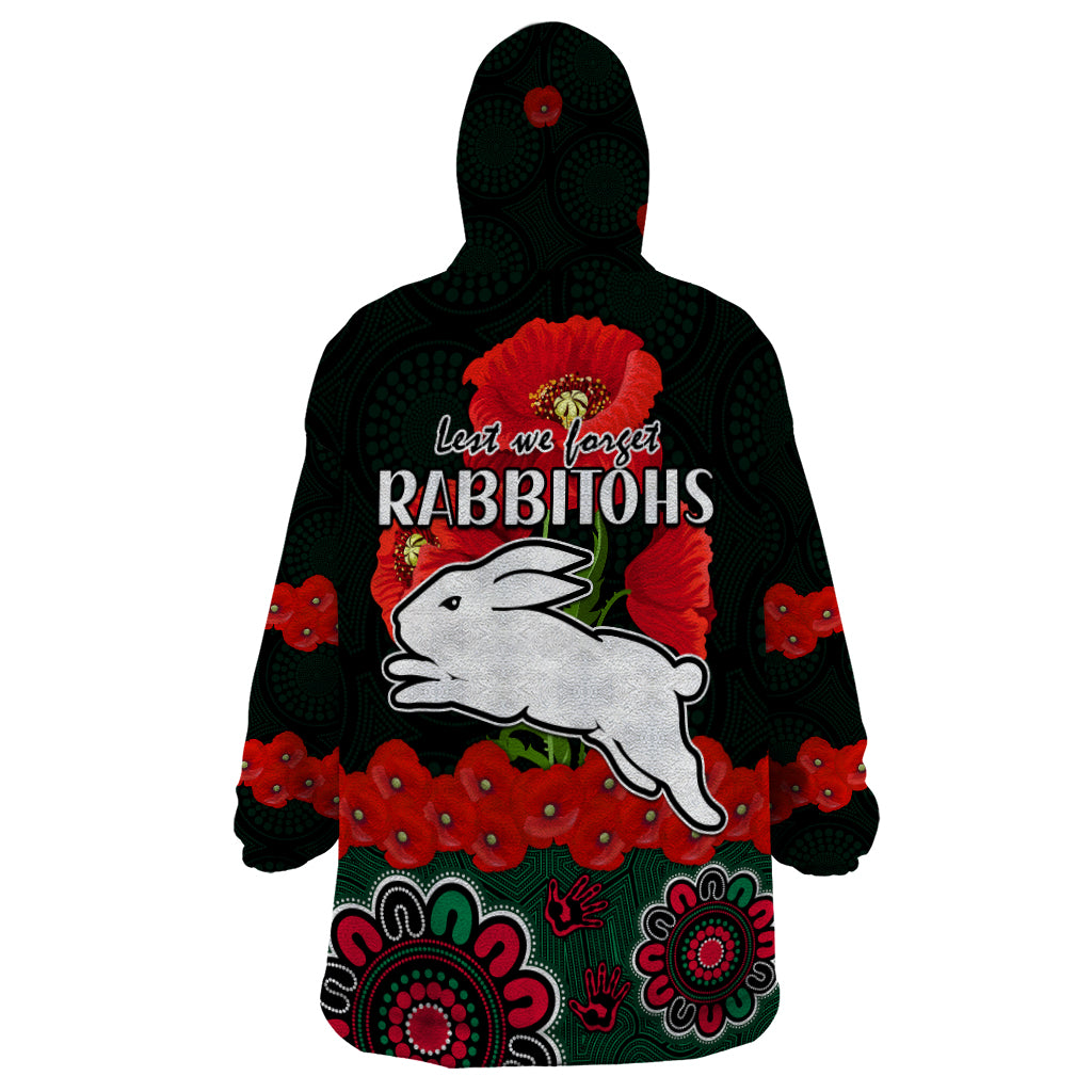 ANZAC 2023 NRL Rabbitohs Rugby Wearable Blanket Hoodie The Bunnies 1908 Poppy Flowers Mixed Aboriginal - Vibe Hoodie Shop