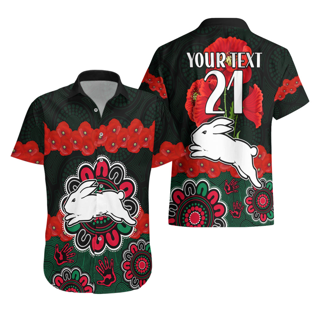 (Custom Text And Number) ANZAC 2023 NRL Rabbitohs Rugby Hawaiian Shirt The Bunnies 1908 Poppy Flowers Mixed Aboriginal - Vibe Hoodie Shop