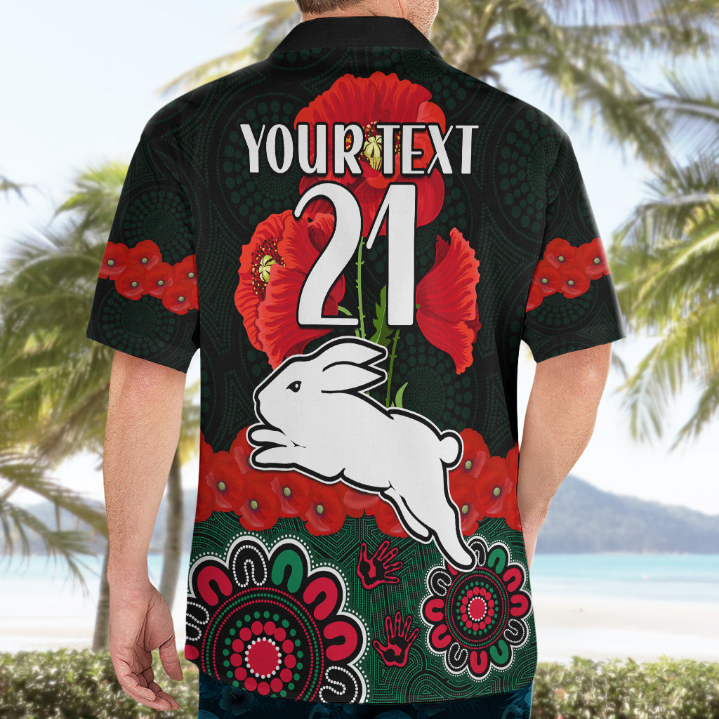 (Custom Text And Number) ANZAC 2023 NRL Rabbitohs Rugby Hawaiian Shirt The Bunnies 1908 Poppy Flowers Mixed Aboriginal - Vibe Hoodie Shop