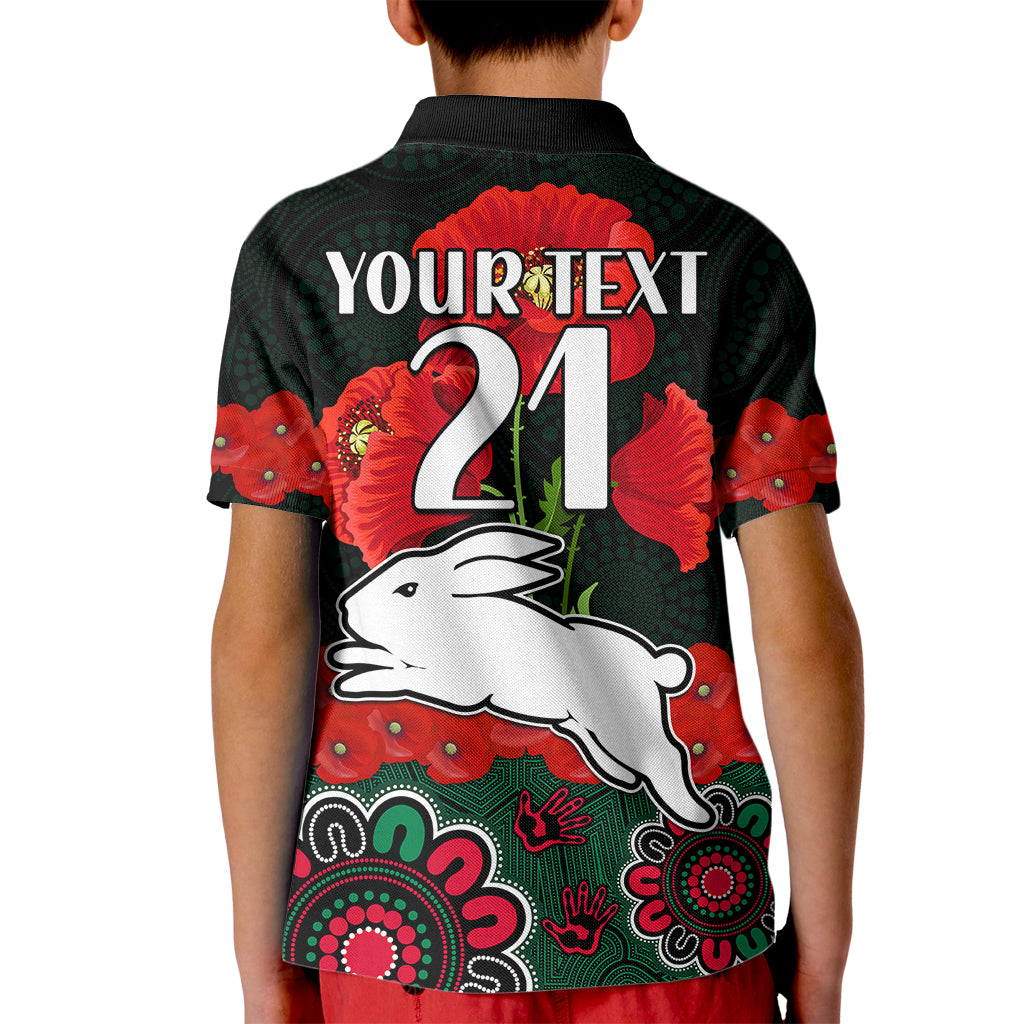 (Custom Text And Number) ANZAC 2023 NRL Rabbitohs Rugby Kid Polo Shirt The Bunnies 1908 Poppy Flowers Mixed Aboriginal - Vibe Hoodie Shop