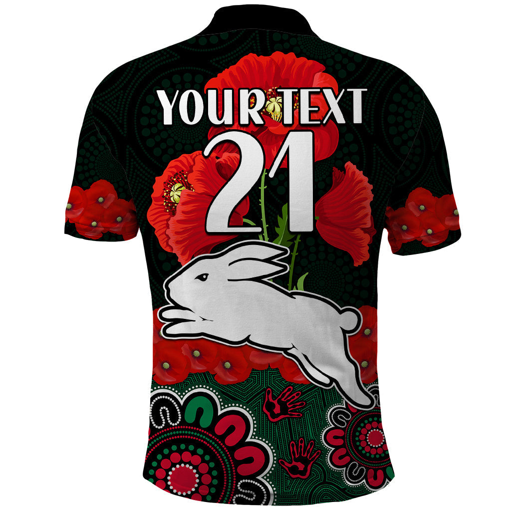(Custom Text And Number) ANZAC 2023 NRL Rabbitohs Rugby Polo Shirt The Bunnies 1908 Poppy Flowers Mixed Aboriginal LT9 - Vibe Hoodie Shop