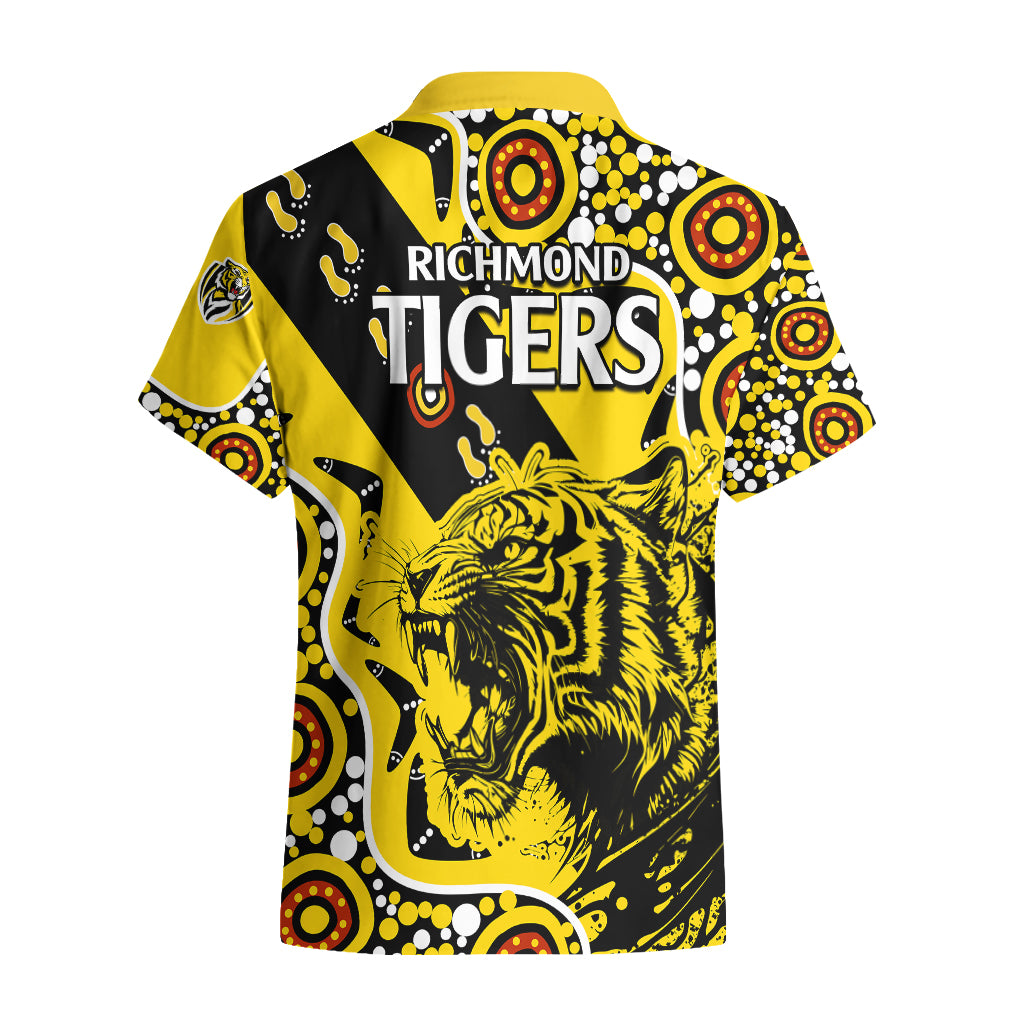 Richmond Tigers Football Hawaiian Shirt Angry Tiger Roaring Aboriginal Boomerang and Dots Art - Vibe Hoodie Shop