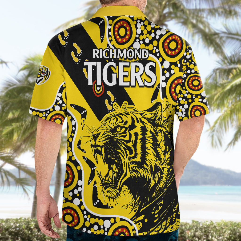 Richmond Tigers Football Hawaiian Shirt Angry Tiger Roaring Aboriginal Boomerang and Dots Art - Vibe Hoodie Shop