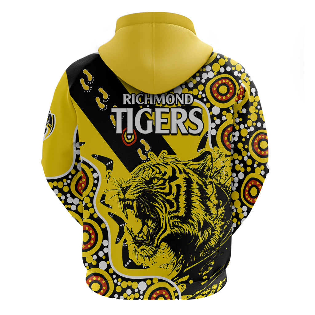 Richmond Tigers Football Hoodie Angry Tiger Roaring Aboriginal Boomerang and Dots Art LT9 - Vibe Hoodie Shop