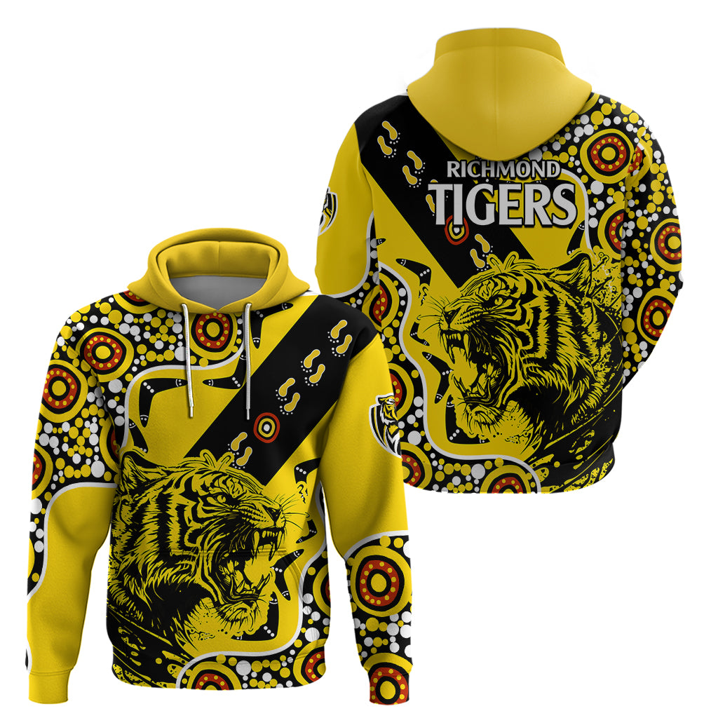 Richmond Tigers Football Hoodie Angry Tiger Roaring Aboriginal Boomerang and Dots Art LT9 - Vibe Hoodie Shop