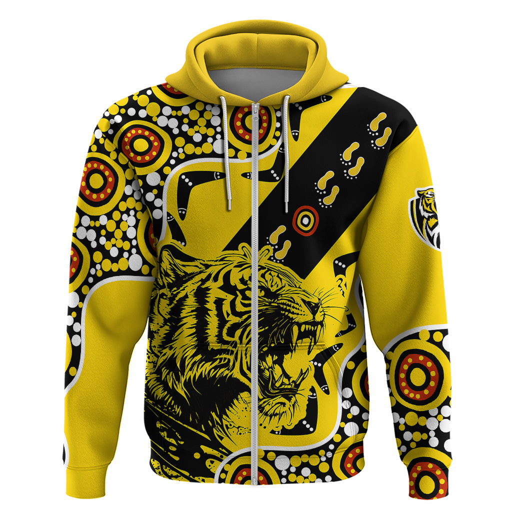 Richmond Tigers Football Hoodie Angry Tiger Roaring Aboriginal Boomerang and Dots Art LT9 - Vibe Hoodie Shop