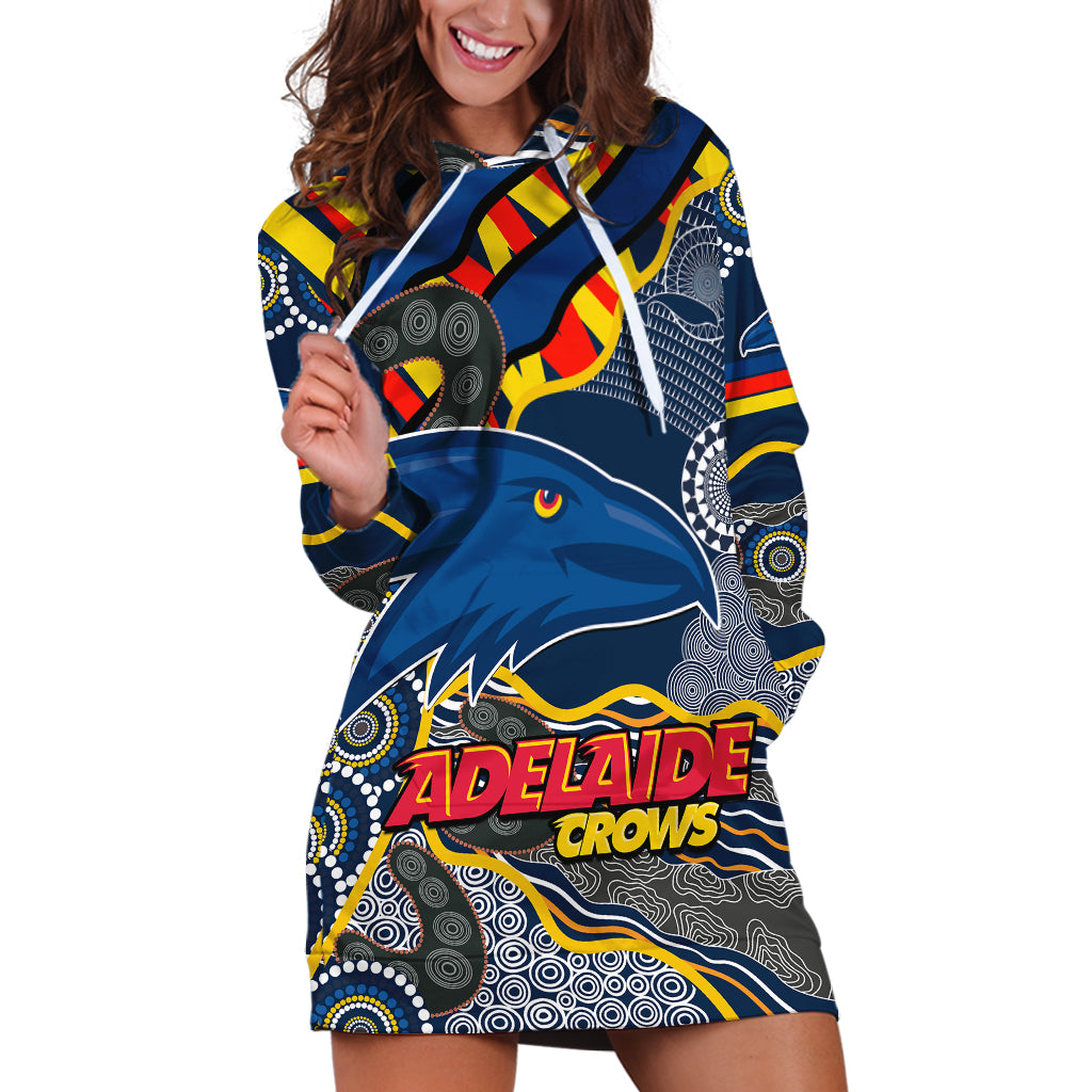 (Custom Text And Number) The Crows Football Hoodie Dress Adelaide Be Unique Aboriginal Dots - Vibe Hoodie Shop