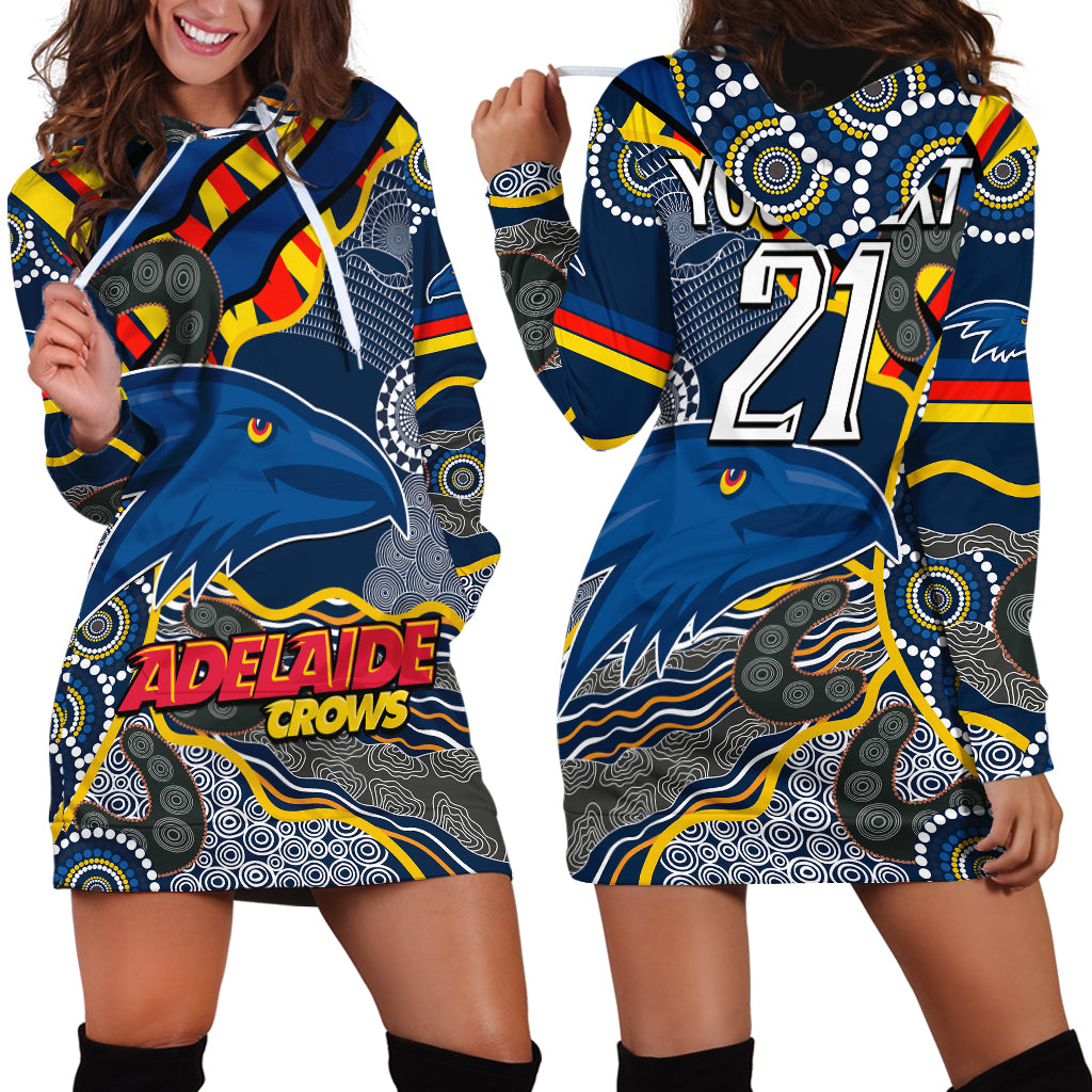 (Custom Text And Number) The Crows Football Hoodie Dress Adelaide Be Unique Aboriginal Dots - Vibe Hoodie Shop