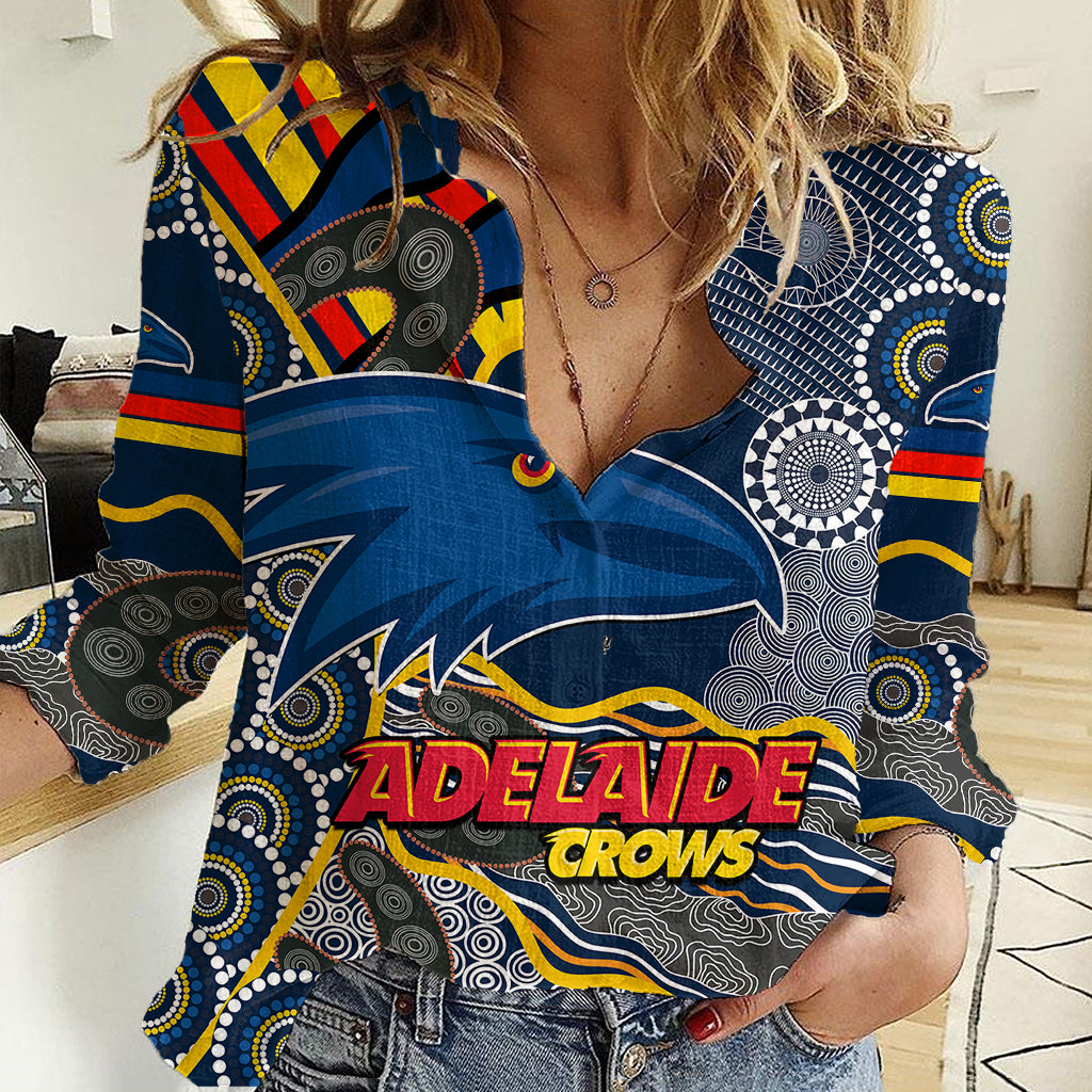 (Custom Text And Number) The Crows Football Women Casual Shirt Adelaide Be Unique Aboriginal Dots - Vibe Hoodie Shop