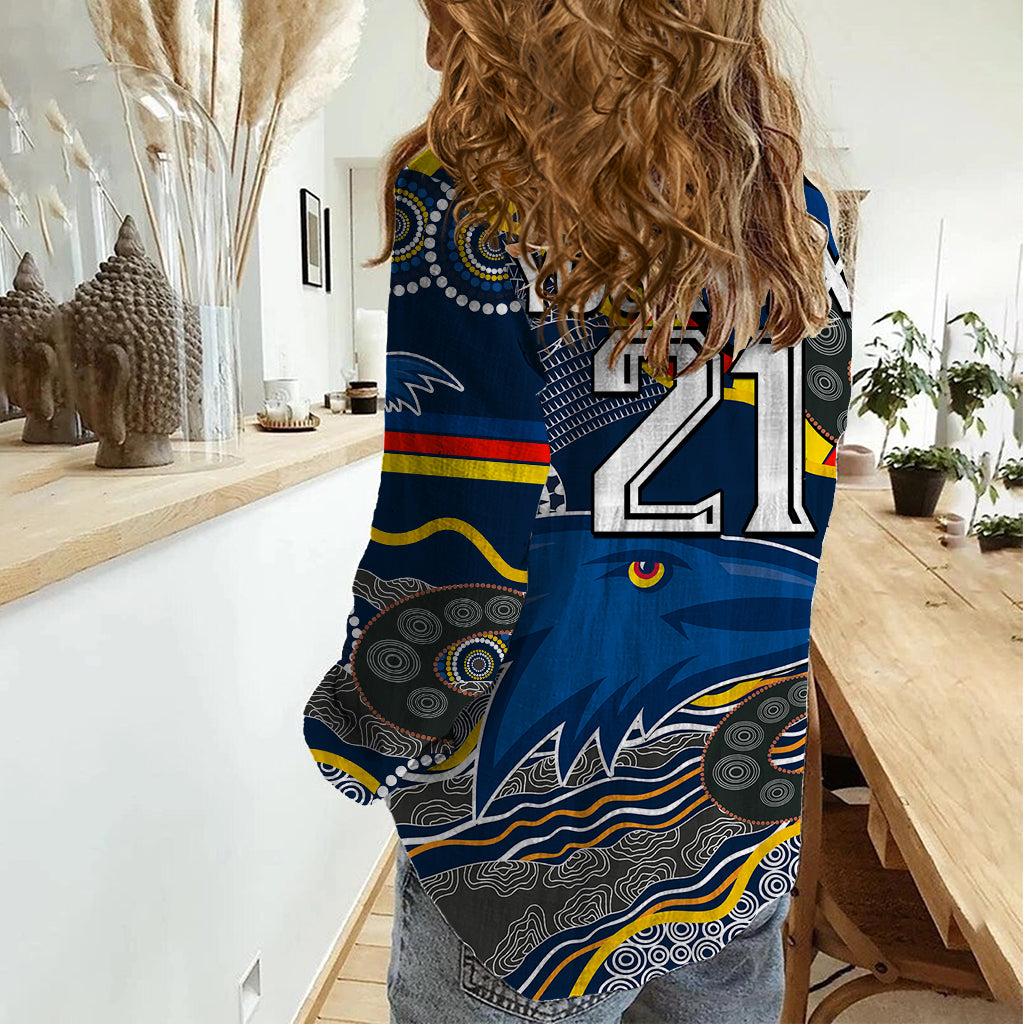 (Custom Text And Number) The Crows Football Women Casual Shirt Adelaide Be Unique Aboriginal Dots - Vibe Hoodie Shop