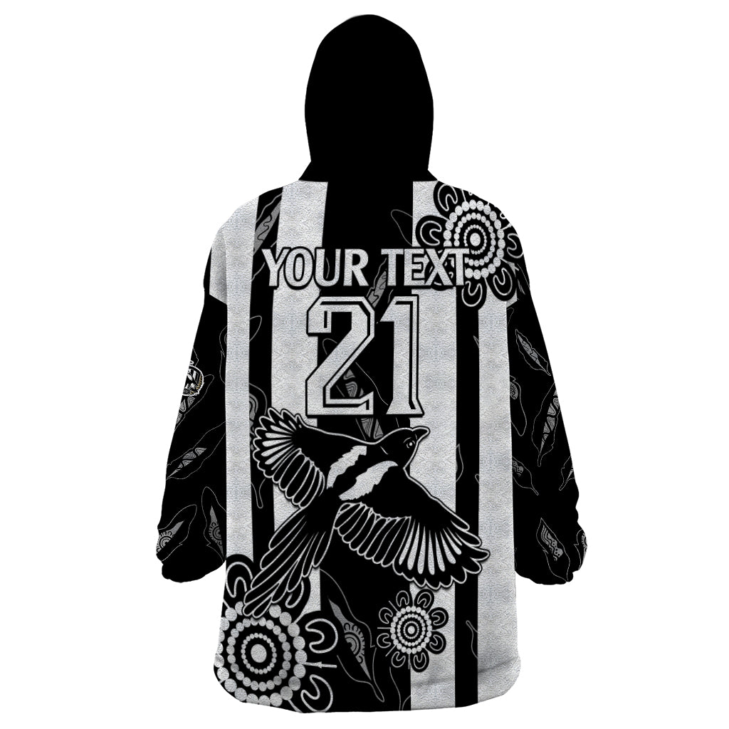 (Custom Text And Number) Collingwood Football Wearable Blanket Hoodie Proud To Be Magpies Aboriginal Version - Vibe Hoodie Shop