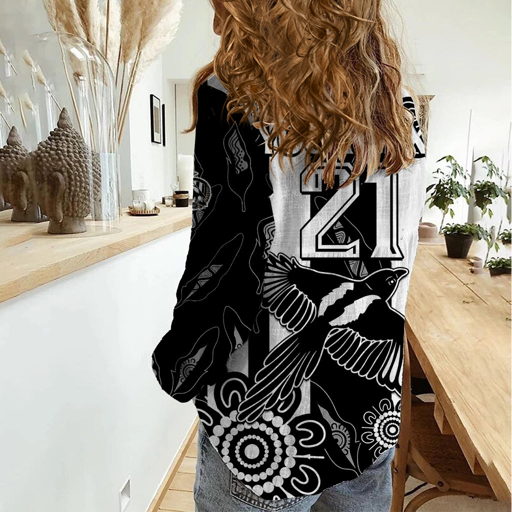 (Custom Text And Number) Collingwood Football Women Casual Shirt Proud To Be Magpies Aboriginal Version - Vibe Hoodie Shop