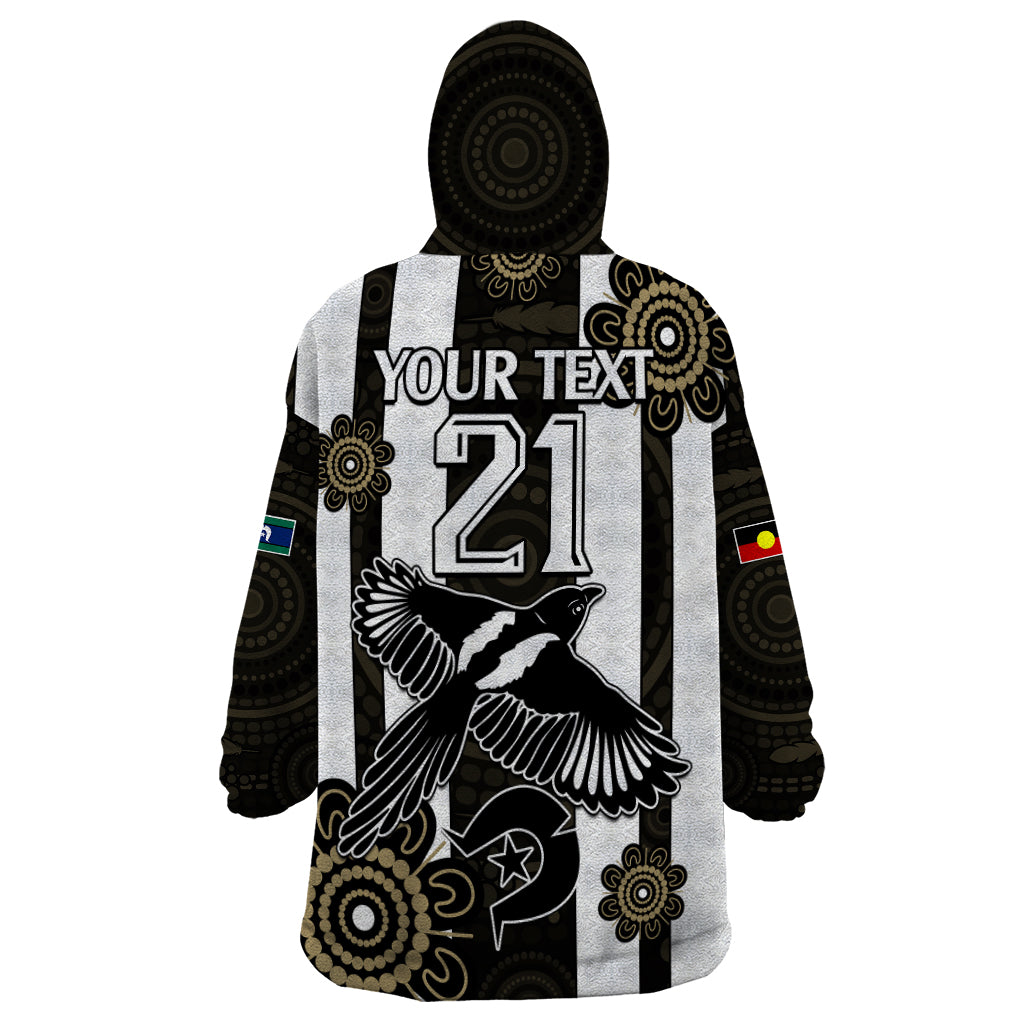 (Custom Text And Number) NAIDOC Collingwood Football Wearable Blanket Hoodie Proud To Be Magpies Aboriginal Version - Vibe Hoodie Shop