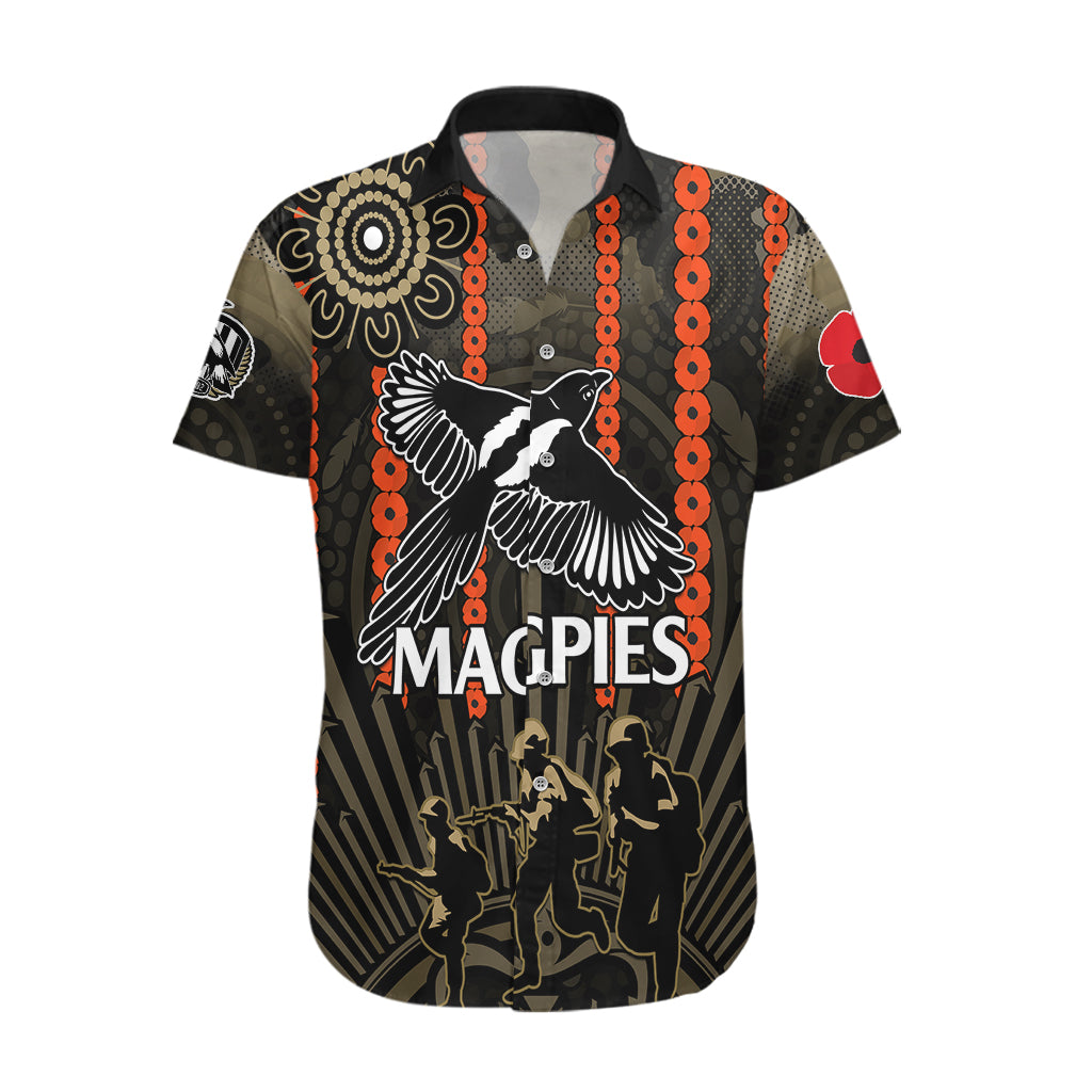 ANZAC Collingwood Football Hawaiian Shirt Proud To Be Magpies Poppy Flowers and Aboriginal Version - Vibe Hoodie Shop