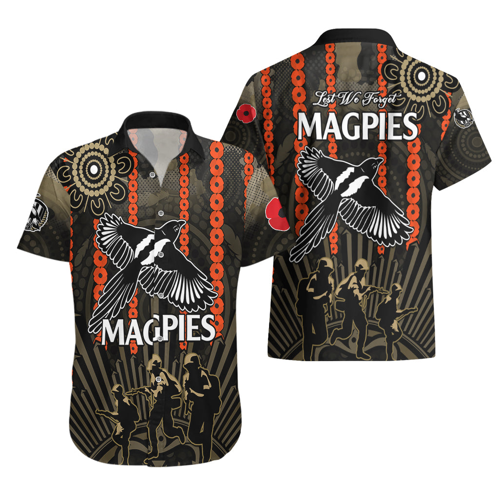 ANZAC Collingwood Football Hawaiian Shirt Proud To Be Magpies Poppy Flowers and Aboriginal Version - Vibe Hoodie Shop