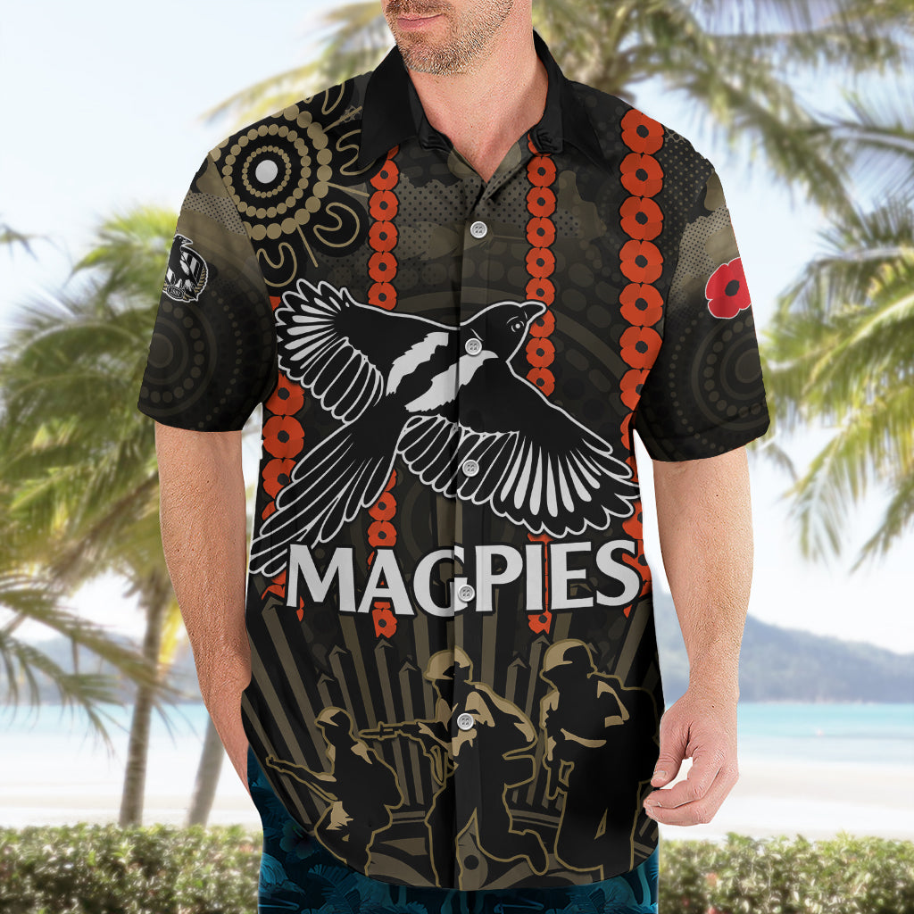 ANZAC Collingwood Football Hawaiian Shirt Proud To Be Magpies Poppy Flowers and Aboriginal Version - Vibe Hoodie Shop