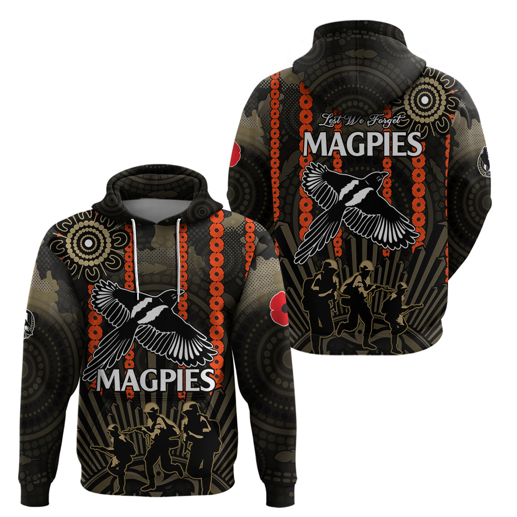 ANZAC Collingwood Football Hoodie Proud To Be Magpies Poppy Flowers and Aboriginal Version LT9 - Vibe Hoodie Shop