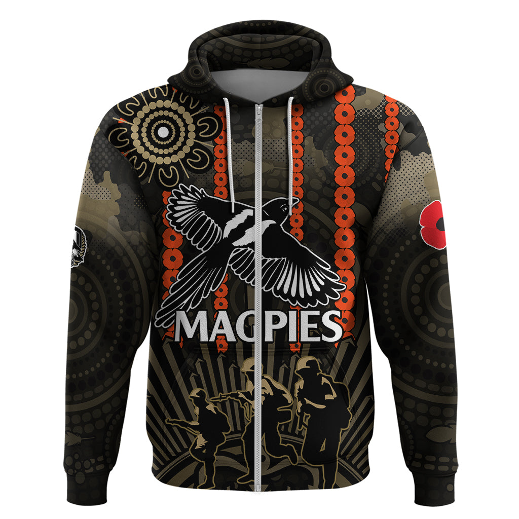 ANZAC Collingwood Football Hoodie Proud To Be Magpies Poppy Flowers and Aboriginal Version LT9 - Vibe Hoodie Shop