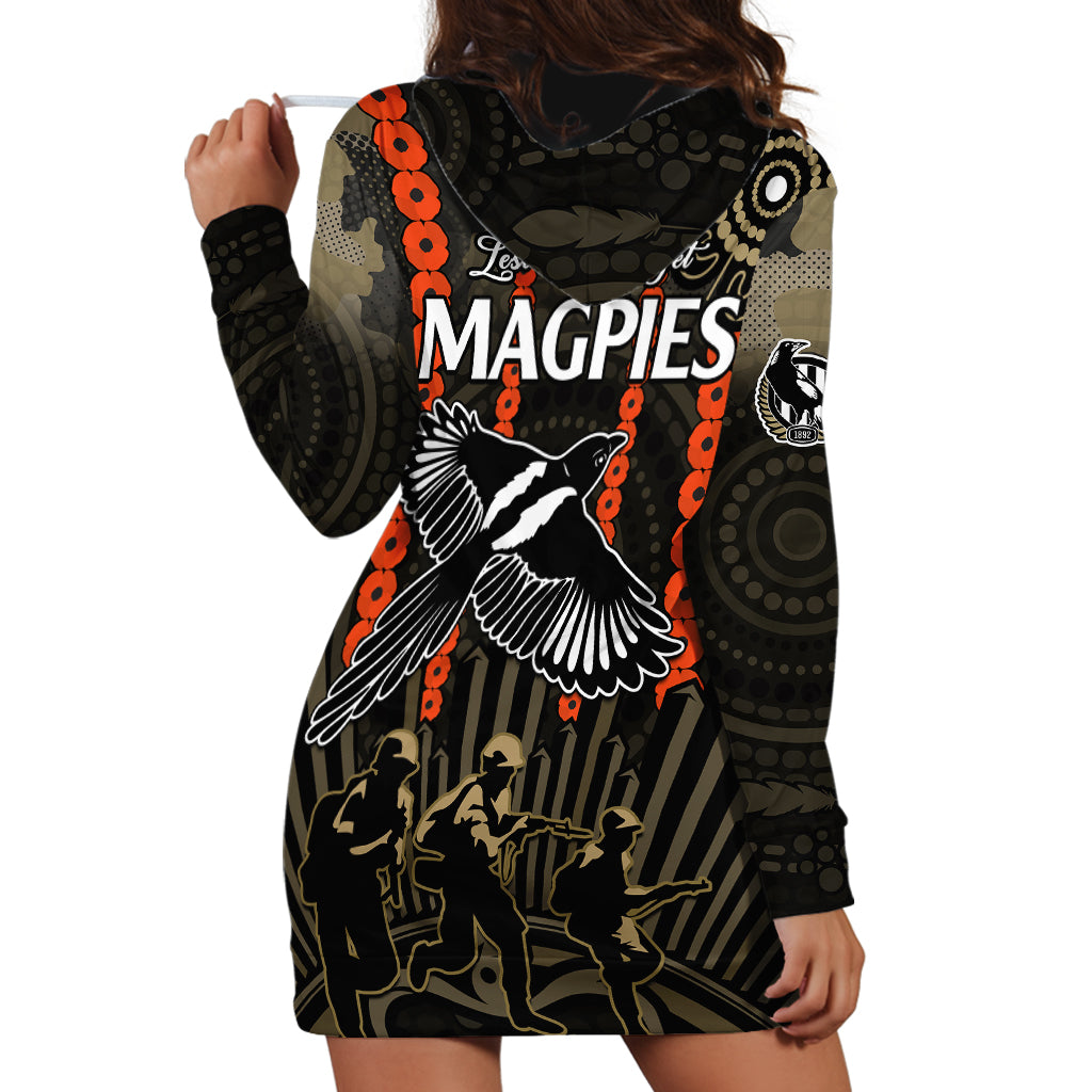 ANZAC Collingwood Football Hoodie Dress Proud To Be Magpies Poppy Flowers and Aboriginal Version - Vibe Hoodie Shop