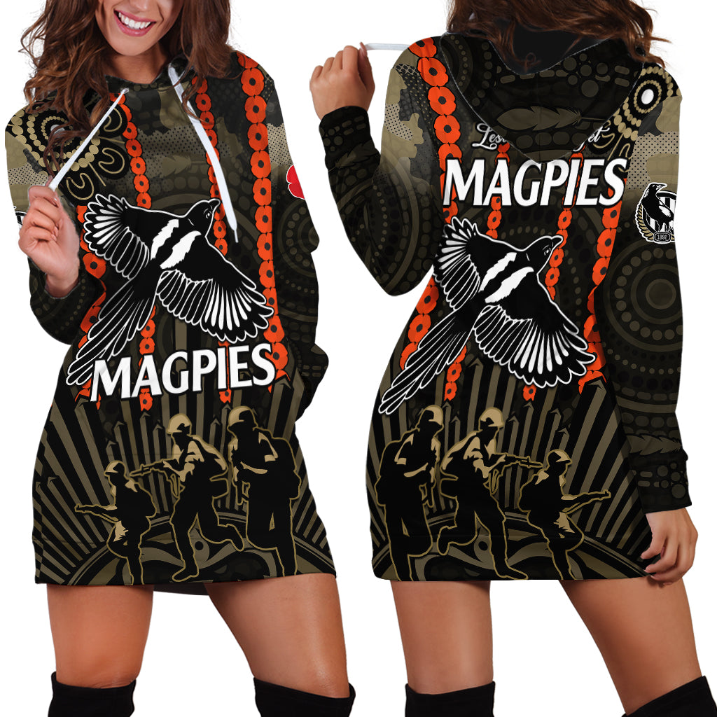 ANZAC Collingwood Football Hoodie Dress Proud To Be Magpies Poppy Flowers and Aboriginal Version - Vibe Hoodie Shop