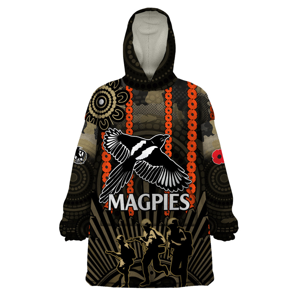 ANZAC Collingwood Football Wearable Blanket Hoodie Proud To Be Magpies Poppy Flowers and Aboriginal Version - Vibe Hoodie Shop