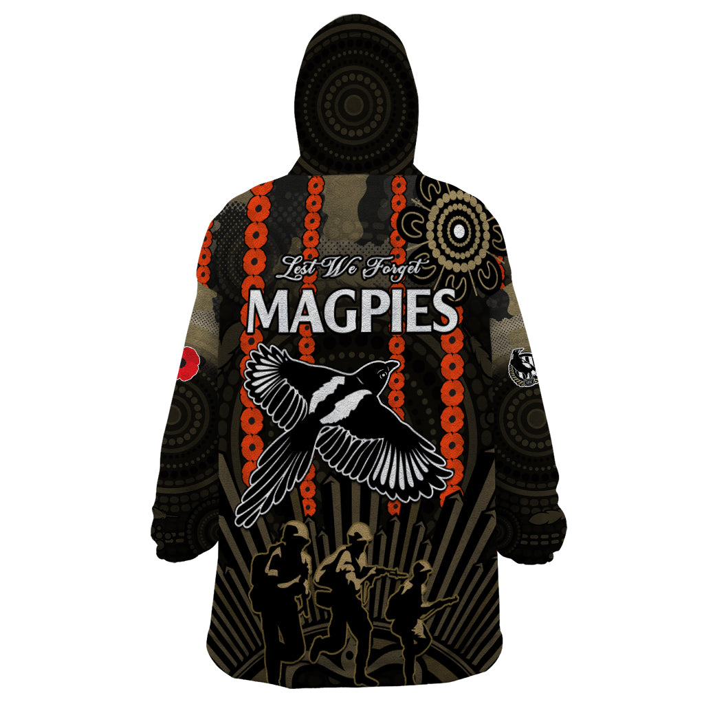 ANZAC Collingwood Football Wearable Blanket Hoodie Proud To Be Magpies Poppy Flowers and Aboriginal Version - Vibe Hoodie Shop