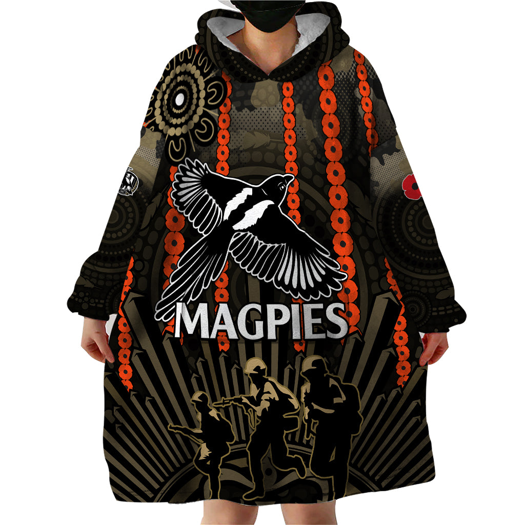 ANZAC Collingwood Football Wearable Blanket Hoodie Proud To Be Magpies Poppy Flowers and Aboriginal Version - Vibe Hoodie Shop