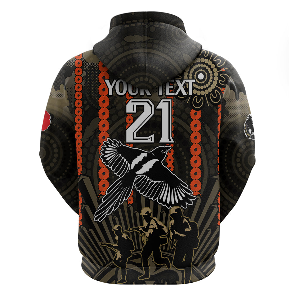 (Custom Text And Number) ANZAC Collingwood Football Hoodie Proud To Be Magpies Poppy Flowers and Aboriginal Version LT9 - Vibe Hoodie Shop