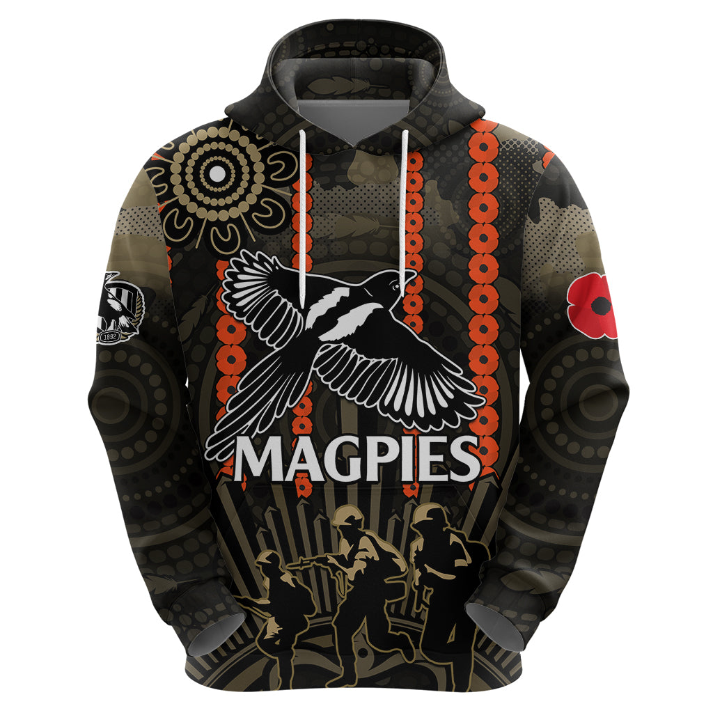 (Custom Text And Number) ANZAC Collingwood Football Hoodie Proud To Be Magpies Poppy Flowers and Aboriginal Version LT9 - Vibe Hoodie Shop