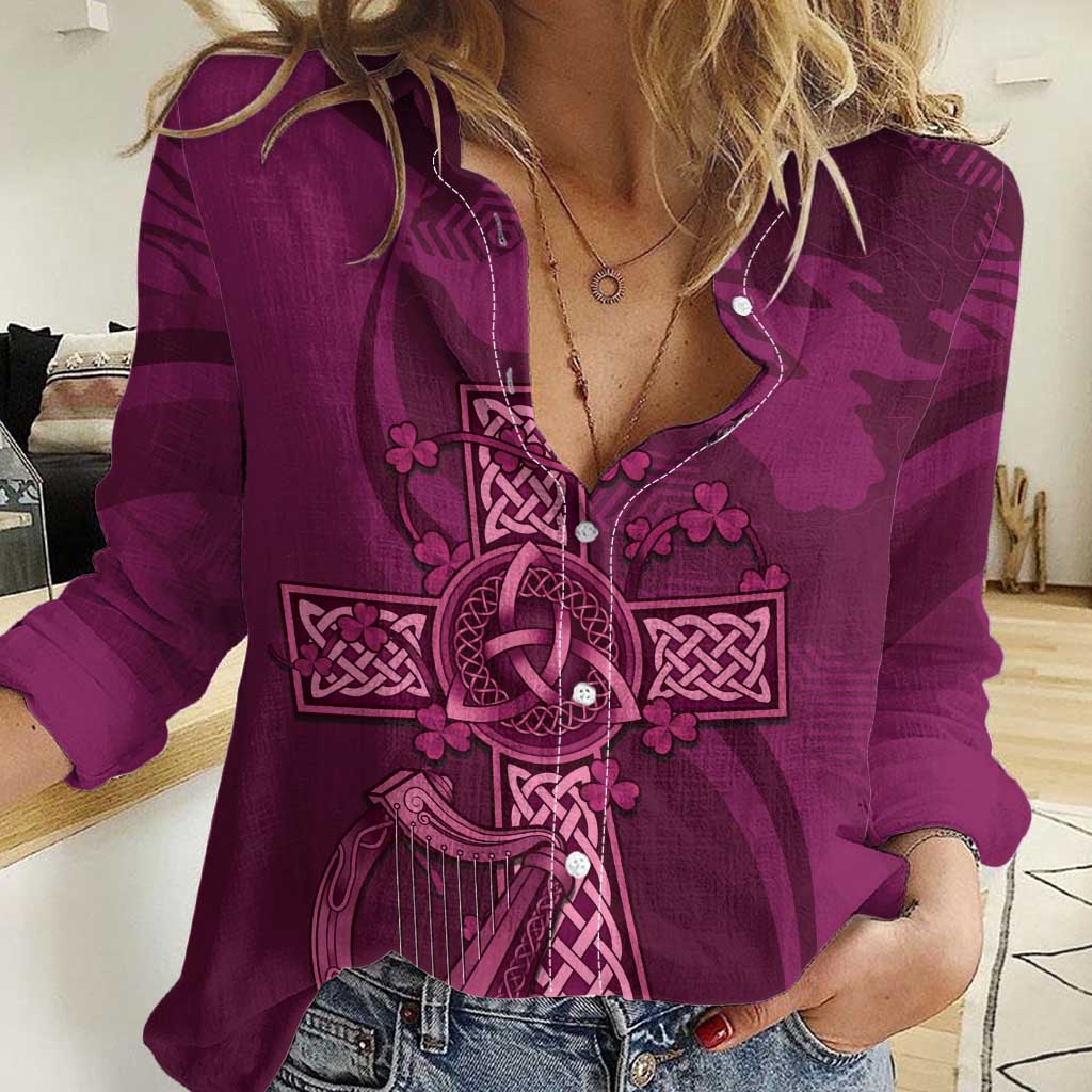 Ireland Rugby Women Casual Shirt Maroon Celtic Knot Summer Paris 2024 - Vibe Hoodie Shop