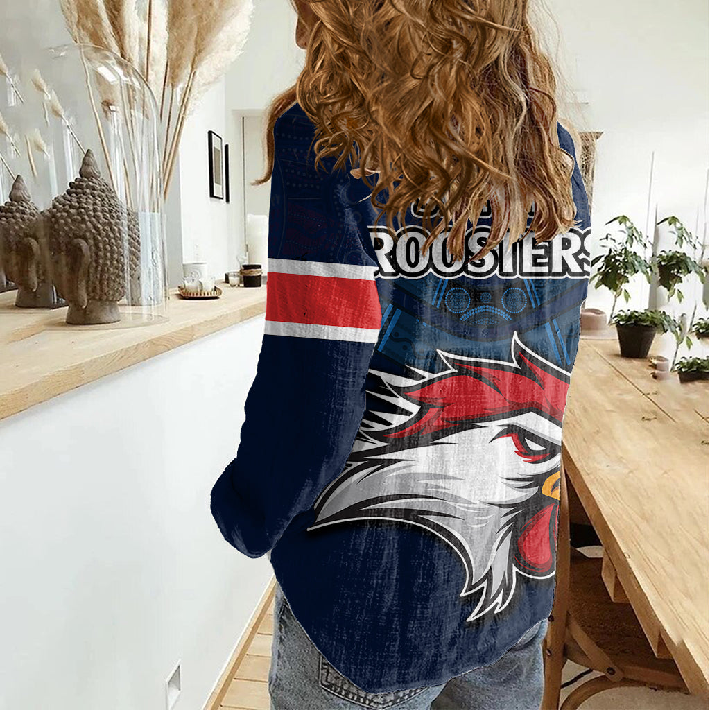 Roosters Permier 2023 Women Casual Shirt NRL Mascot with Aboriginal - Vibe Hoodie Shop