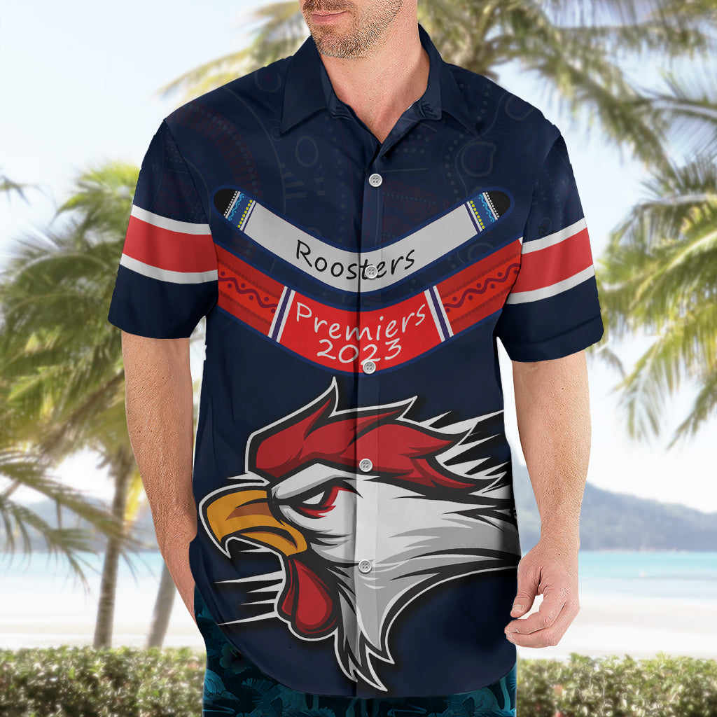 Custom Roosters Permier 2023 Hawaiian Shirt NRL Mascot with Aboriginal - Vibe Hoodie Shop