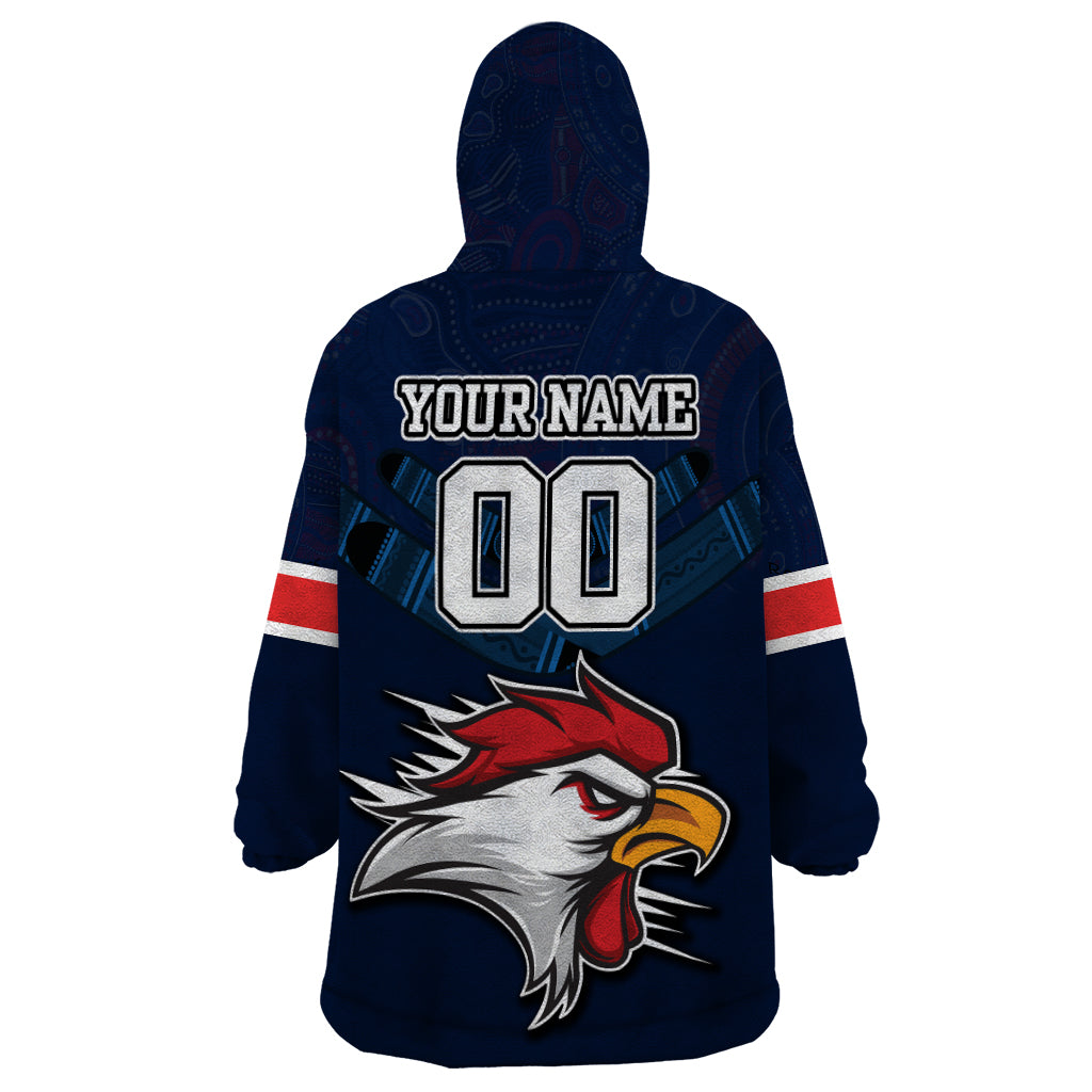 Custom Roosters Permier 2023 Wearable Blanket Hoodie NRL Mascot with Aboriginal - Vibe Hoodie Shop