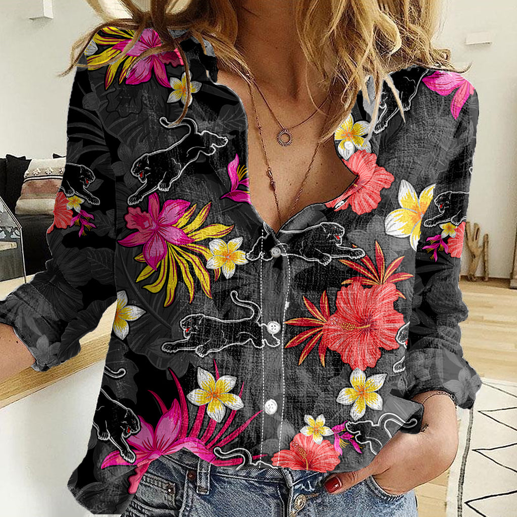 Custom Panthers Rugby Women Casual Shirt Beautiful Floral Pattern Spring Summer Vibe - Vibe Hoodie Shop