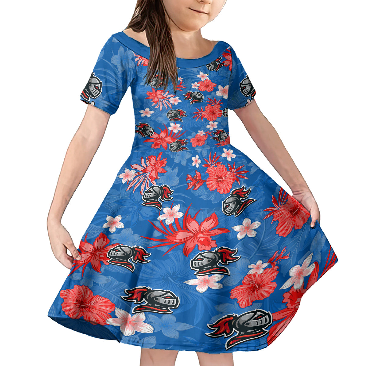 custom-knights-rugby-family-matching-long-sleeve-bodycon-dress-and-hawaiian-shirt-beautiful-floral-pattern-spring-summer-vibe