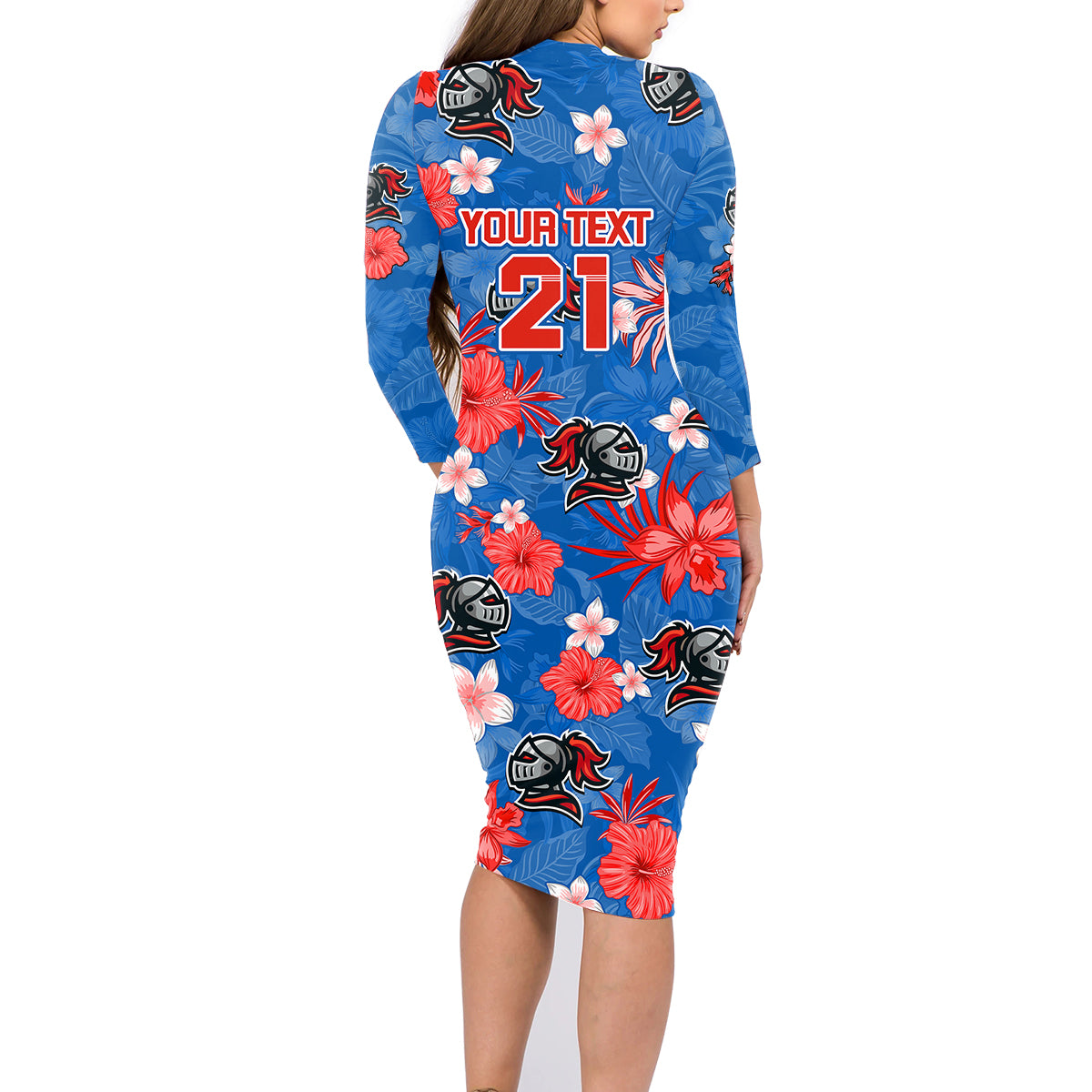 custom-knights-rugby-family-matching-long-sleeve-bodycon-dress-and-hawaiian-shirt-beautiful-floral-pattern-spring-summer-vibe