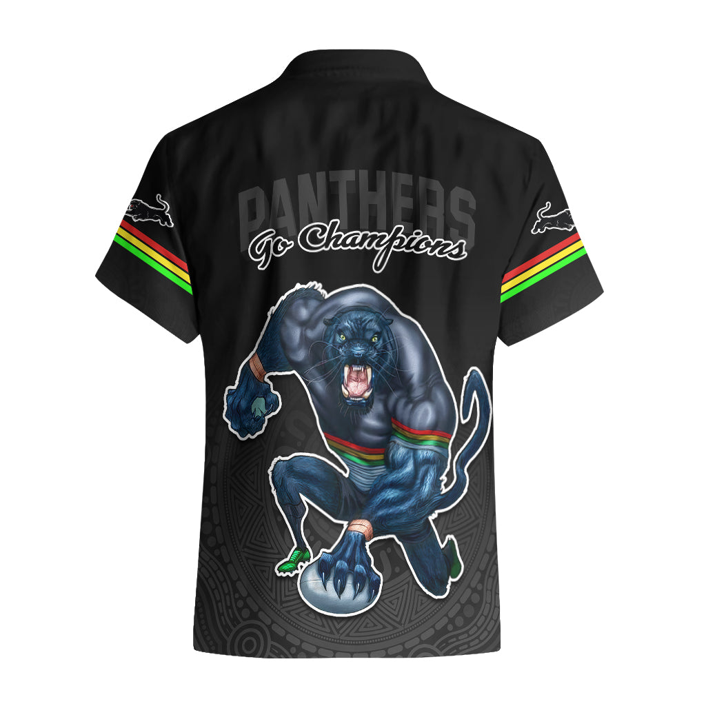 Panthers Premier 2023 Hawaiian Shirt Mascot with NRL Trophy Black Version - Vibe Hoodie Shop