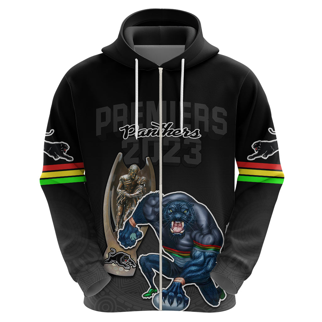 Panthers Premier 2023 Hoodie Mascot with NRL Trophy Black Version LT9 - Vibe Hoodie Shop