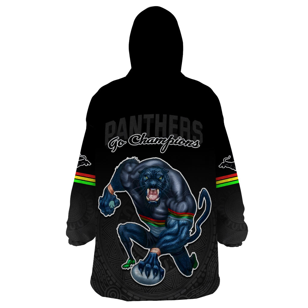 Panthers Premier 2023 Wearable Blanket Hoodie Mascot with NRL Trophy Black Version - Vibe Hoodie Shop