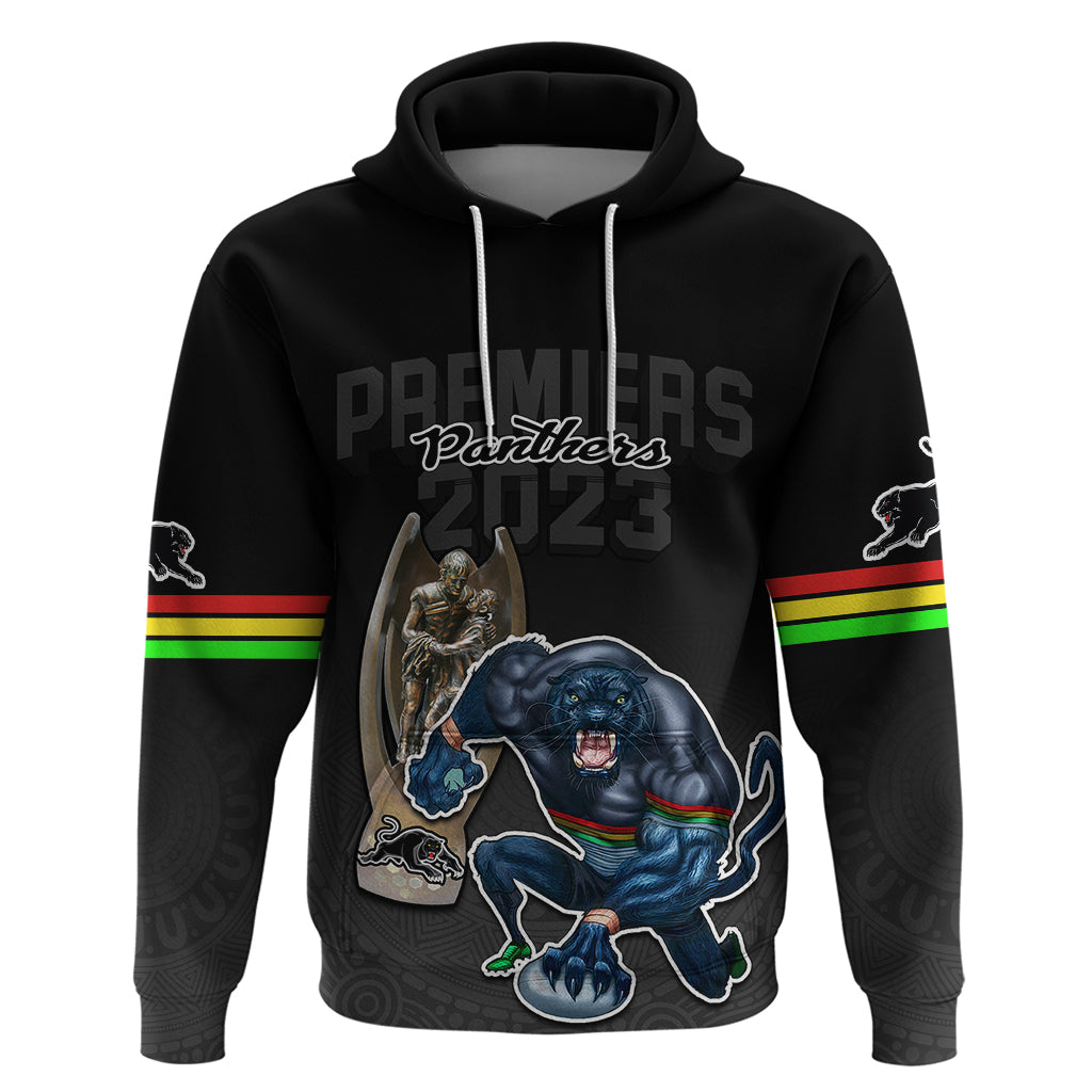Custom Panthers Premier 2023 Hoodie Mascot with NRL Trophy Black Version LT9 - Vibe Hoodie Shop