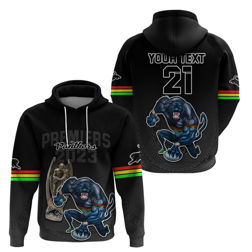 Custom Panthers Premier 2023 Hoodie Mascot with NRL Trophy Black Version LT9 - Vibe Hoodie Shop