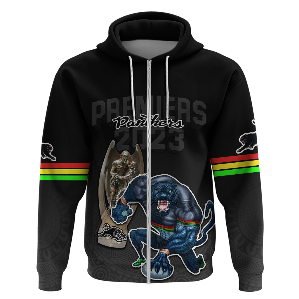 Custom Panthers Premier 2023 Hoodie Mascot with NRL Trophy Black Version LT9 - Vibe Hoodie Shop
